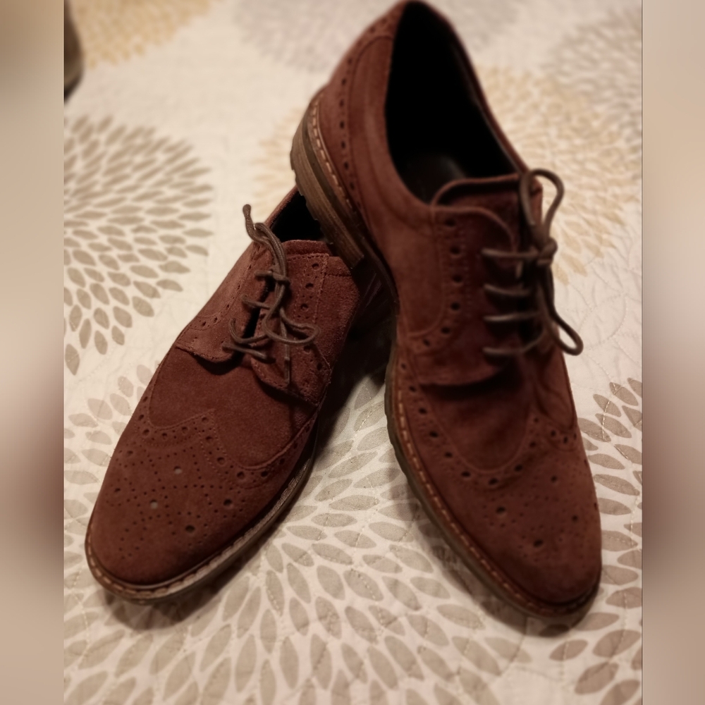 Ecco Vitrus Mens Chocolate Suede Wingtip Oxford Brogue Lace Shoes 8-8.5